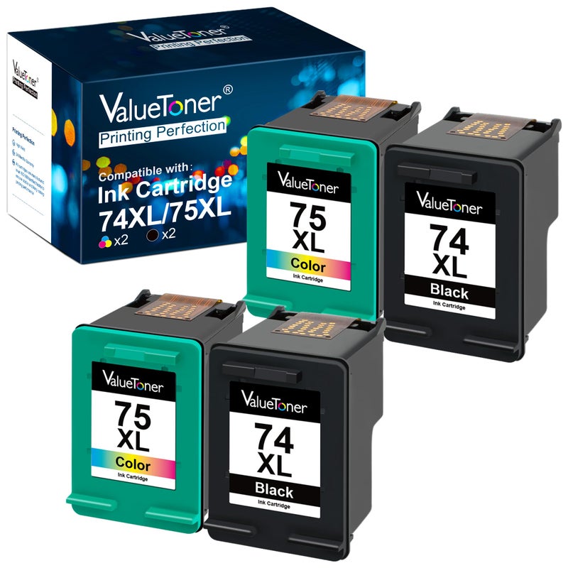Valuetoner Remanufactured Ink Cartridge Replacement for HP 74XL 75XL Ink Cartridges Combo Pack 74 XL 75 XL for DeskJet D4260 Photosmart C4280 C4300 C4400 C4500 OfficeJet J5788 J6480 Printer - Image 1
