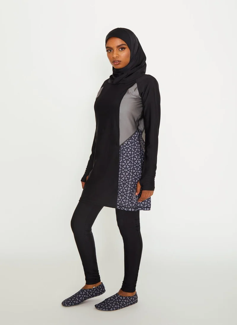 COEGA SUNWEAR COEGA Ladies Modest Three Piece Swim Set - Nero Silver Arabesque