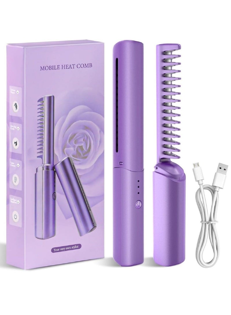 Portable Rechargeable Mini Hair Straightener Comb, Rechargeable Cordless Mini Hair Straightener Comb 3 Levels Temperature Adjust Hair Straightener for Fine, Thick, Curly Hair Types - Image 1