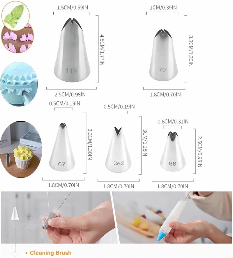 MDLJG 6 Pcs Leaf Piping Icing Nozzle, Cake Decorating Tube Tips Set, Leaves Stainless Steel Icing Piping Nozzles for Pastry Fondant DIy Baking Tools with Cleaning Brush (Leaf) - Image 5