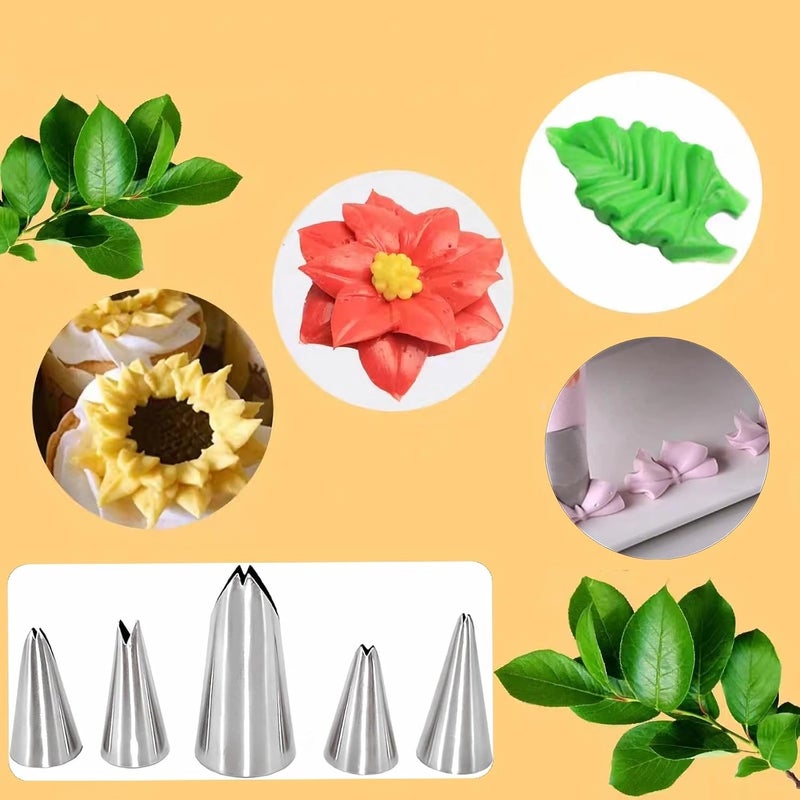 MDLJG 6 Pcs Leaf Piping Icing Nozzle, Cake Decorating Tube Tips Set, Leaves Stainless Steel Icing Piping Nozzles for Pastry Fondant DIy Baking Tools with Cleaning Brush (Leaf) - Image 4