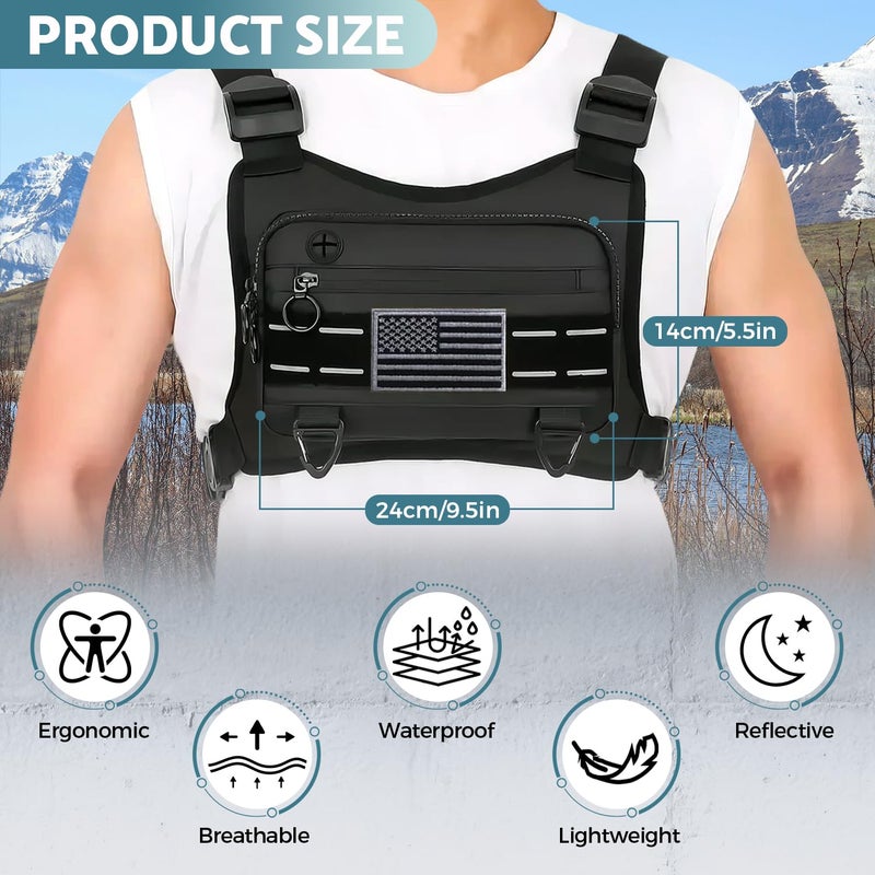 Muserise Sports Chest Bag For Men, Water Resistant Lightweight Front Running Vest Bag With Built-In Phone Holder & Extra Storage For Workouts, Cycling (Black) - Image 3