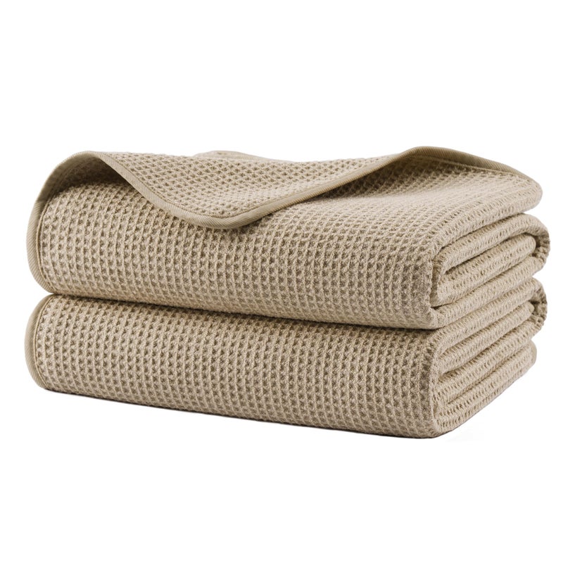 POLYTE 380 GSM Microfiber Oversize Quick Dry Lint Free Waffle Bath Towel for Body, 60 x 30 in, Set of 2 - Image 1