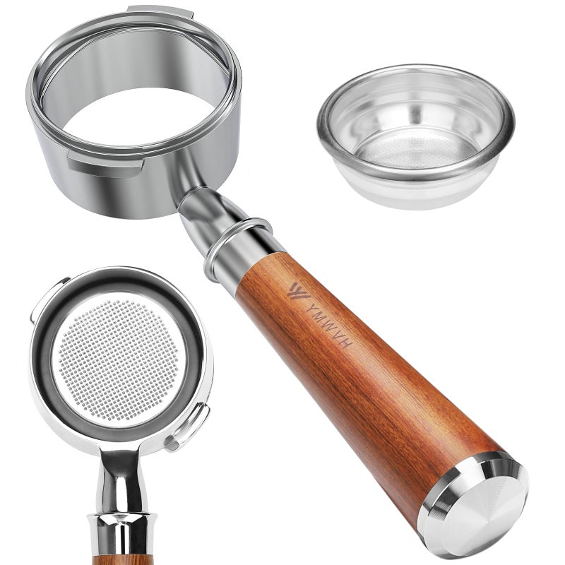 58mm Bottomless Portafilter Professional Stainless Steel Portafilter 2 Ears for 58 Gaggia Machines Not suitable with E61 groupheadswith Walnut Handle  Filter Basket