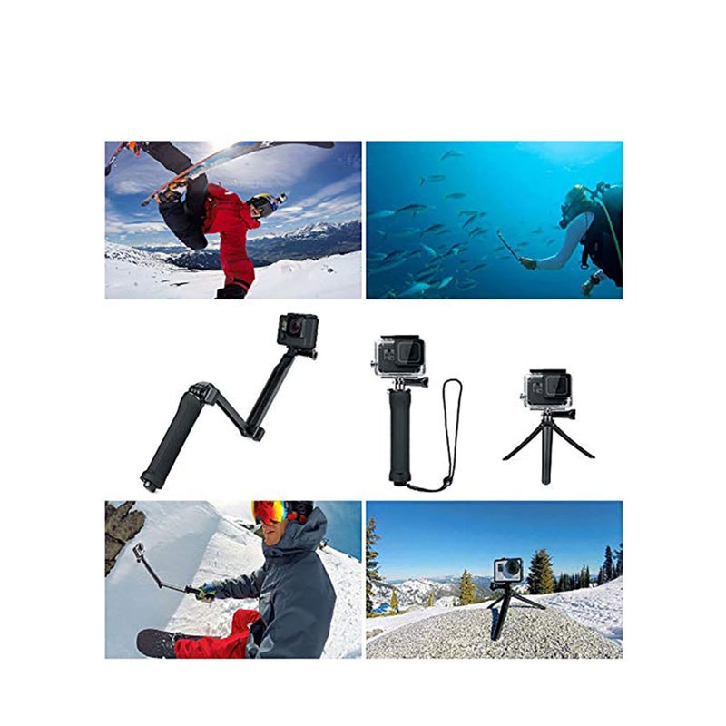 Zikra 3 Way Tripod for Go Pro Hero 10/9/8/7/6/5/4/3/2/1 Series and other Action Cameras, Detachable Extendable Selfie Stick Pole with Hand Grip Stand - Image 2