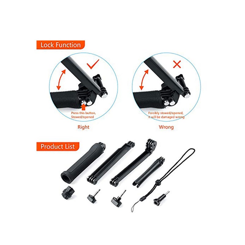 Zikra 3 Way Tripod for Go Pro Hero 10/9/8/7/6/5/4/3/2/1 Series and other Action Cameras, Detachable Extendable Selfie Stick Pole with Hand Grip Stand - Image 4