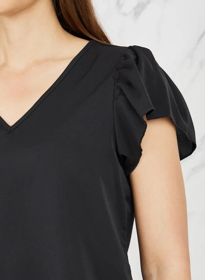 Take Two Ruffle Sleeves V Neck Regular Fit Blouse by Styli