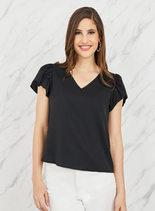 Take Two Ruffle Sleeves V Neck Regular Fit Blouse by Styli
