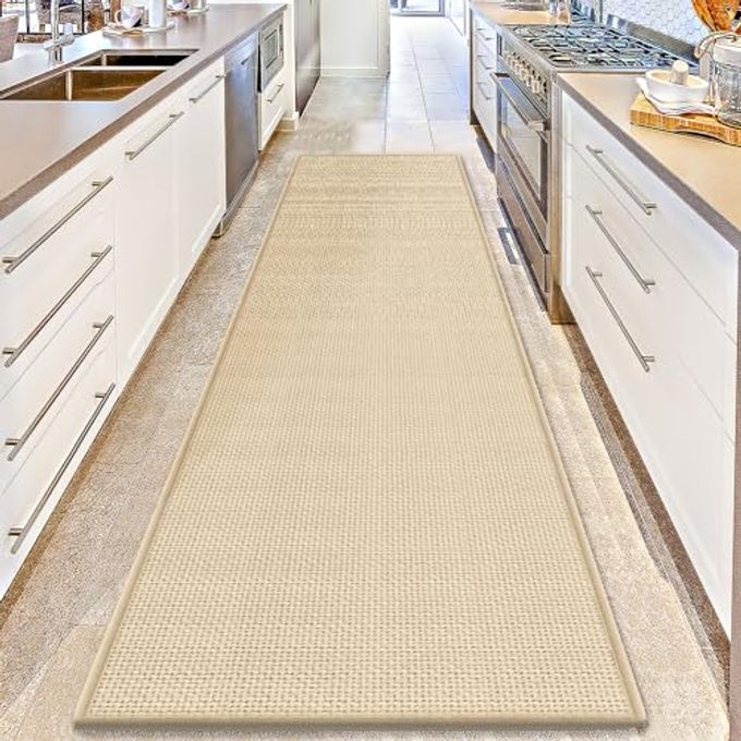 GOYLSER 15 ft Jute Running Rugs for Hallway, Kitchen Rug Runner Non Slip Washable Absorbent Hall Runner Rug, Beige Runner for Kitchen Floor Non Slip
