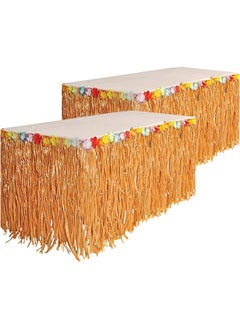 Kicko Kicko Luau Hawaiian Grass Table Skirt - 2 Pack - 9 Feet X 29 Inch - Real Hawaiian Island Party Decorations with Hibiscus Flowers  - Image 1