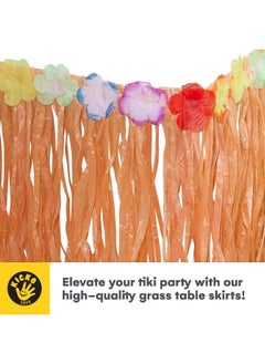 Kicko Kicko Luau Hawaiian Grass Table Skirt - 2 Pack - 9 Feet X 29 Inch - Real Hawaiian Island Party Decorations with Hibiscus Flowers  - Image 5