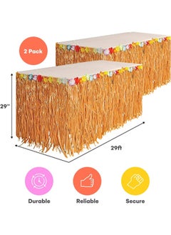 Kicko Kicko Luau Hawaiian Grass Table Skirt - 2 Pack - 9 Feet X 29 Inch - Real Hawaiian Island Party Decorations with Hibiscus Flowers  - Image 3