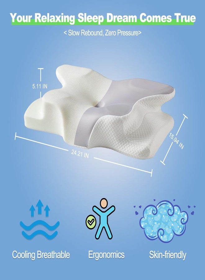 Ergo Cervical Neck Pillow - Ergonomic Neck Pain Relief Pillow for Deep Sleep, Contour Memory Foam Support, Odorless, Cooling Breathable Pillowcase, Ideal for Side Back Stomach Sleepers (Grey) - Image 5