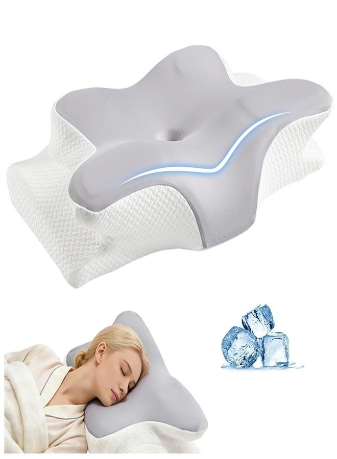 Ergo Cervical Neck Pillow - Ergonomic Neck Pain Relief Pillow for Deep Sleep, Contour Memory Foam Support, Odorless, Cooling Breathable Pillowcase, Ideal for Side Back Stomach Sleepers (Grey) - Image 1