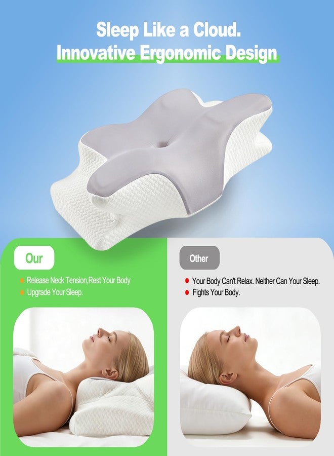 Ergo Cervical Neck Pillow - Ergonomic Neck Pain Relief Pillow for Deep Sleep, Contour Memory Foam Support, Odorless, Cooling Breathable Pillowcase, Ideal for Side Back Stomach Sleepers (Grey) - Image 4