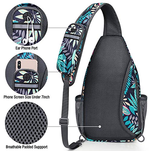 G4Free Sling Bag RFID Blocking Sling Backpack Crossbody Chest Bag Daypack for Hiking Travel(Blue Leaf) - Image 2