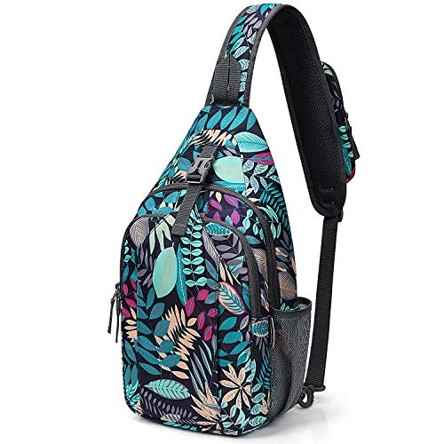G4Free Sling Bag RFID Blocking Sling Backpack Crossbody Chest Bag Daypack for Hiking Travel(Blue Leaf) - Image 1