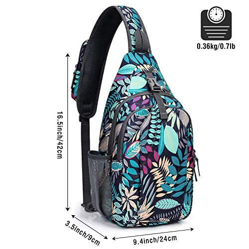 G4Free Sling Bag RFID Blocking Sling Backpack Crossbody Chest Bag Daypack for Hiking Travel(Blue Leaf) - Image 4