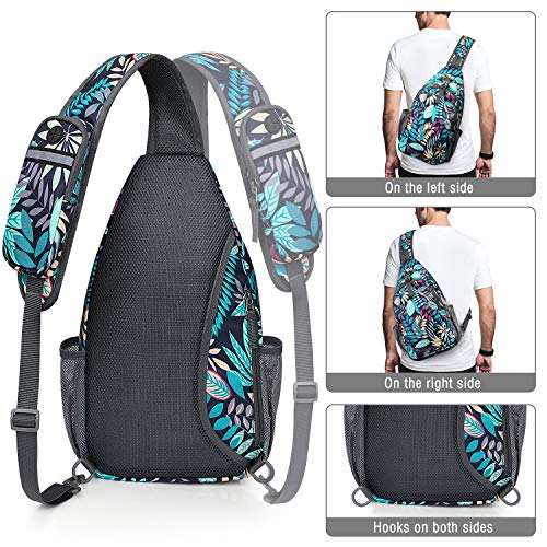 G4Free Sling Bag RFID Blocking Sling Backpack Crossbody Chest Bag Daypack for Hiking Travel(Blue Leaf) - Image 5