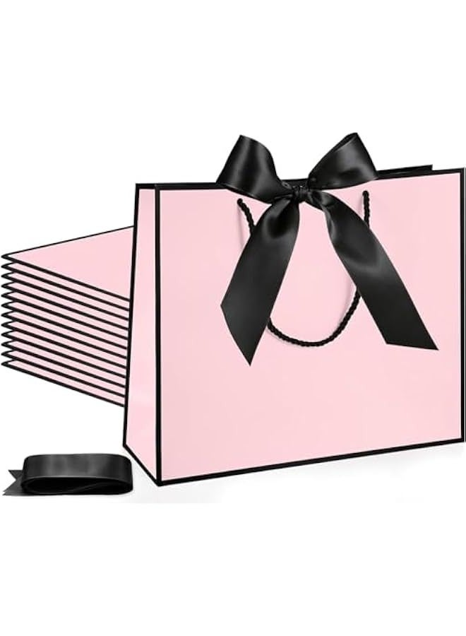 تراسل 12 قطعة أكياس هدايا شكرًا لك مع مقابض 11.8 × 10 × 4 بوصة أكياس ورقية مع أكياس تغليف هدايا بشريط معقود لحفلات الزفاف والتخرج، هدايا عيد ميلاد حفلات أعياد الميلاد، هدايا العروسين - Image 1