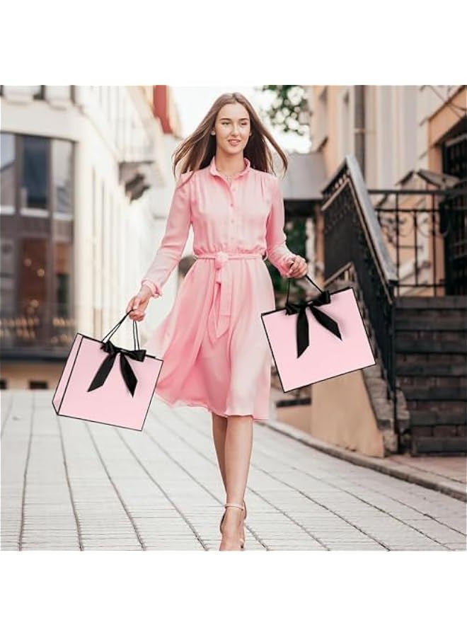 تراسل 12 قطعة أكياس هدايا شكرًا لك مع مقابض 11.8 × 10 × 4 بوصة أكياس ورقية مع أكياس تغليف هدايا بشريط معقود لحفلات الزفاف والتخرج، هدايا عيد ميلاد حفلات أعياد الميلاد، هدايا العروسين - Image 3