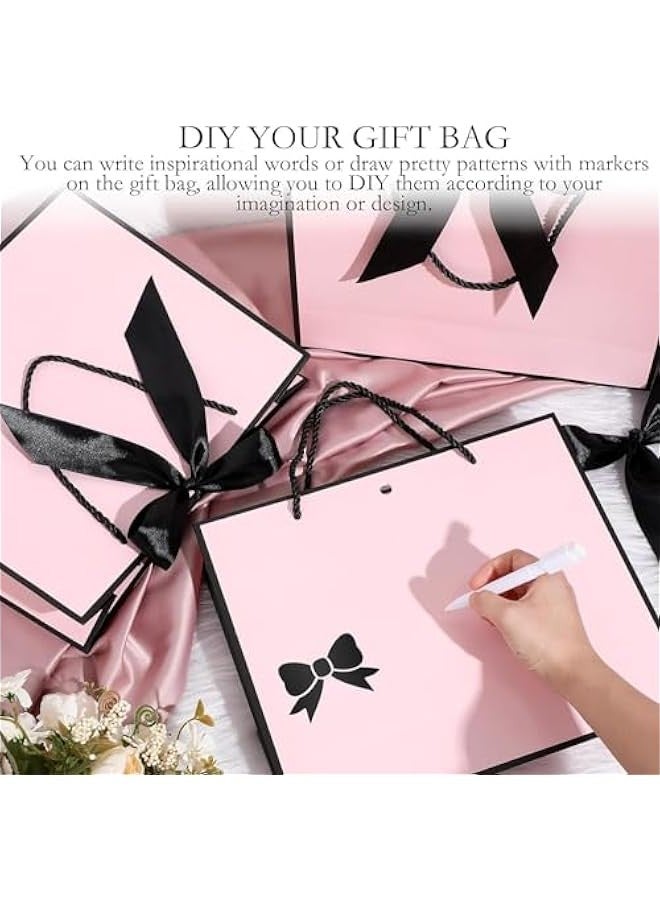 تراسل 12 قطعة أكياس هدايا شكرًا لك مع مقابض 11.8 × 10 × 4 بوصة أكياس ورقية مع أكياس تغليف هدايا بشريط معقود لحفلات الزفاف والتخرج، هدايا عيد ميلاد حفلات أعياد الميلاد، هدايا العروسين - Image 5