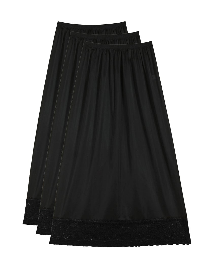 City Rose 3 - Pieces Full Length Soft inner Skirt with Elasticised Waistband and Big Dantel Women Black - Image 1