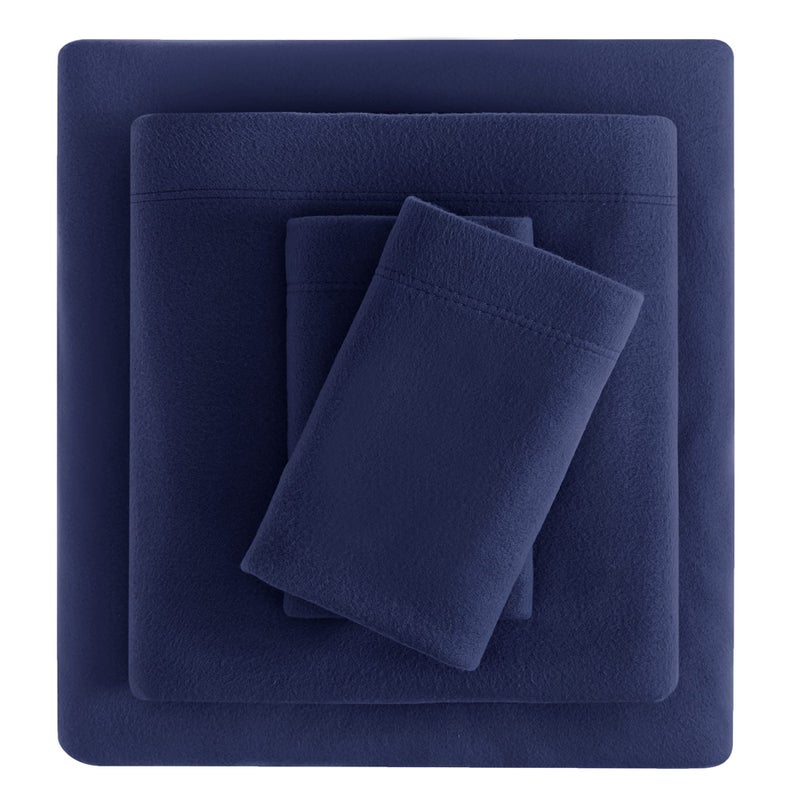Viviland Plush Micro Fleece Queen Bed Sheet Set  Soft Fuzzy Polar Fleece Velour Velvet Sheets  Extra Warm Winter Fleece Bed Sheets with Deep Pocket  Navy  Queen