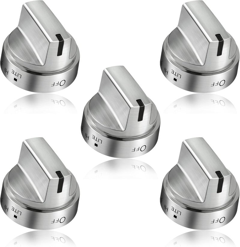 Aremae 5 Pack Stainless Steel WB03x24818 Gas Stove Knob Replacement for ge,PS11729081 AP5989029 Stainless Steel Stove Replacement Knobs,Compatible with ge Stove Knob（Not Universal） - Image 1