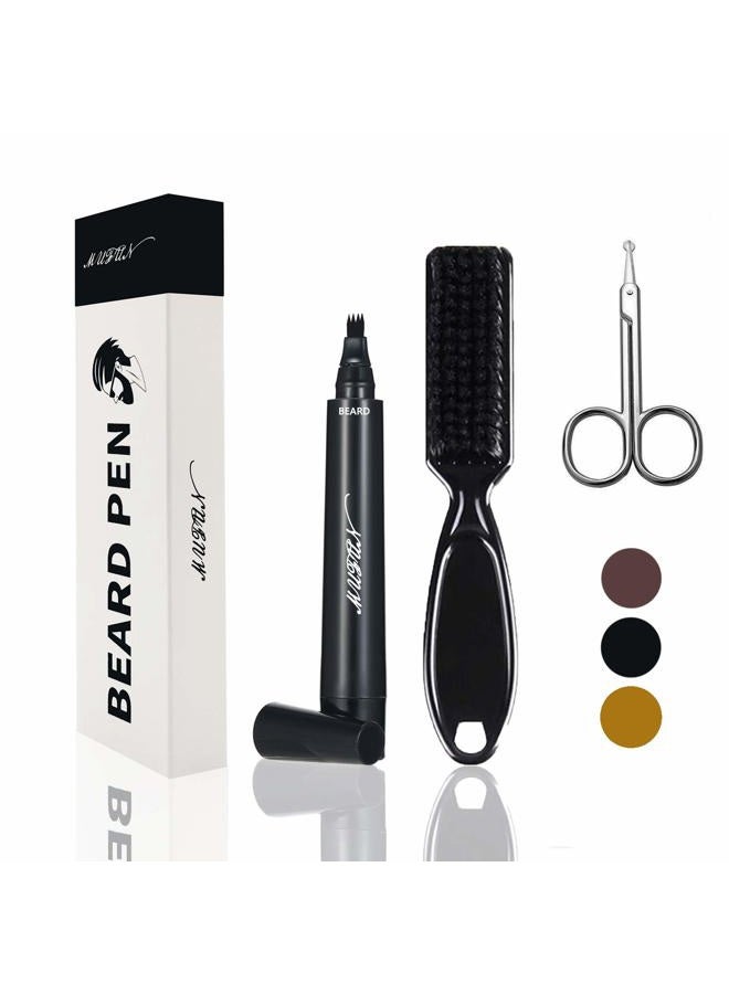 MUFUN Beard Pencil Filler for Men - Sweat Proof, Water Resistance, Long Lasting & Natural Finish barber Pencil, Enhance Facial Hair, Mustache Repair Shape (NORMAL BRUSH, BLACK) - Image 1