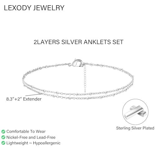 LEXODY Silver/Gold Anklets for Women, Sterling Silver Evil Eye Ankle Bracelets for Women Trendy Dainty Waterproof Anklets Set Adjustable Layered Anklet Bracelets for Women Jewelry Gift - Image 5