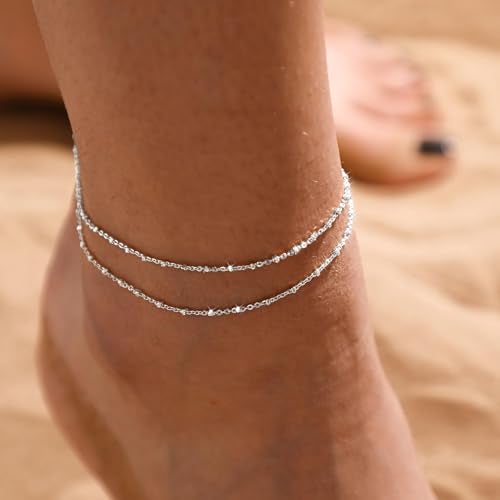 LEXODY Silver/Gold Anklets for Women, Sterling Silver Evil Eye Ankle Bracelets for Women Trendy Dainty Waterproof Anklets Set Adjustable Layered Anklet Bracelets for Women Jewelry Gift - Image 3