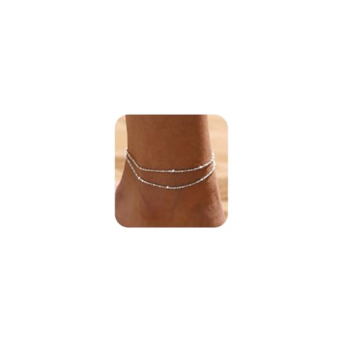 LEXODY Silver/Gold Anklets for Women, Sterling Silver Evil Eye Ankle Bracelets for Women Trendy Dainty Waterproof Anklets Set Adjustable Layered Anklet Bracelets for Women Jewelry Gift - Image 1