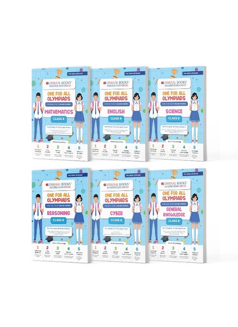 Oswaal One For All Olympiad Previous Years' Solved Papers Class 8 (Set of 6 Books) Maths, English, Science, Reasoning, Cyber & General Knowledge (For 2024-25 Exam)