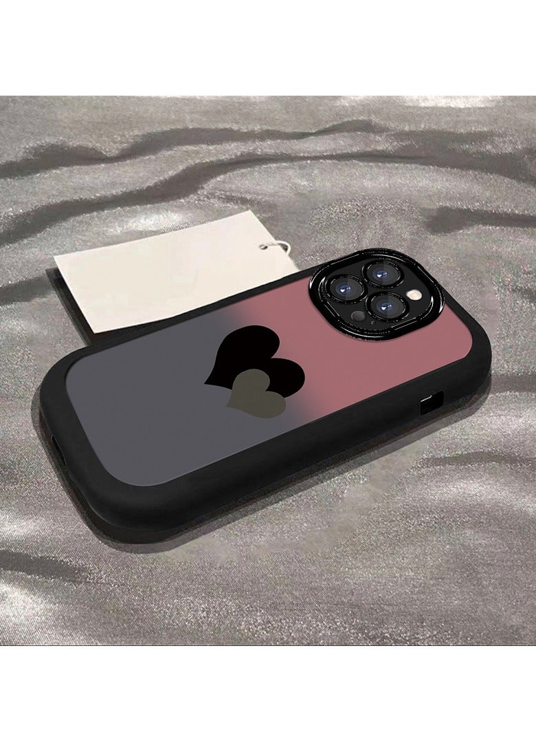 NIBEMINENT Gradient Double Hearts Protective TPU Case Cover For iPhone 15 Pro Max, Black