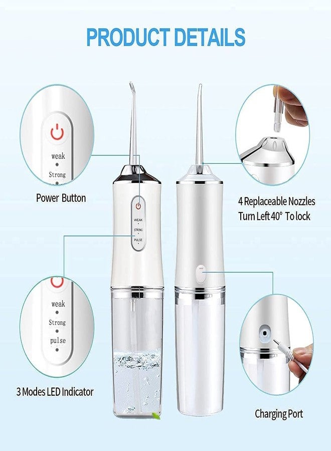 HIRTI Water Flosser Portable Oral Irrigator with 3 Modes, 4 Jet Tips, Cordless Rechargeable with 220ml Detachable Water Tank, IPX7 Waterproof (Multicolor-White, Green, Pink) - Image 5