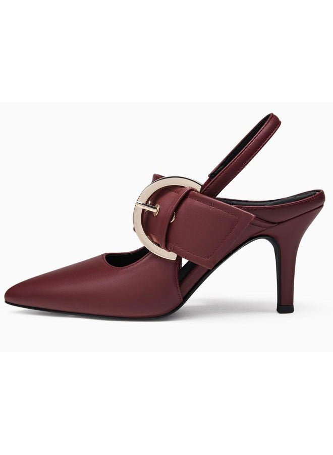 Coutgo Womens Slingback Pumps Closed Pointed Toe High Heels Belt Buckle Strap Dressy Work Shoes, Burgundy, 6.5 - Image 2