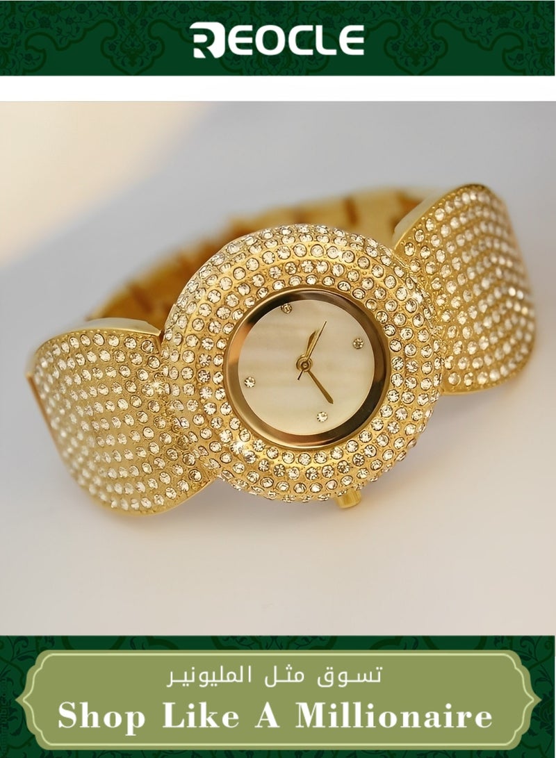 REOCLE Women's Diamond Watch Luxury Bling Classic Watch Rhinestone Watches with Imported Movement & Shell-shaped Diamond-set Strap & Everyday Water Resistance - Image 1