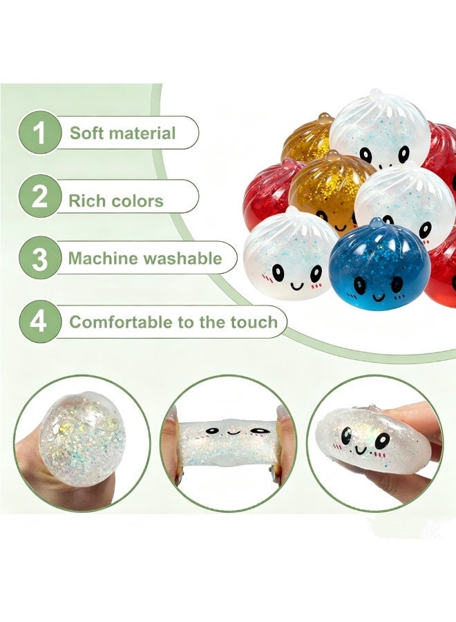 4 PCS/Set Smiley Face Simulation Bun Squishy Toy Soft Slow Rising Squeeze Toy Cute Decompression Fidget Toy for Adults Kids Stress Relief Entertainment Gift - Image 3