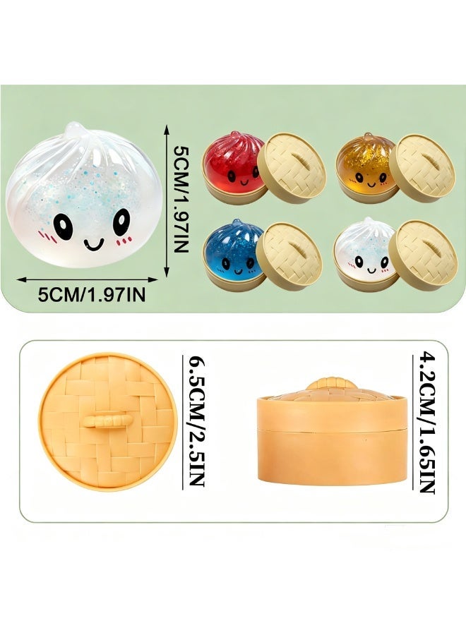4 PCS/Set Smiley Face Simulation Bun Squishy Toy Soft Slow Rising Squeeze Toy Cute Decompression Fidget Toy for Adults Kids Stress Relief Entertainment Gift - Image 4