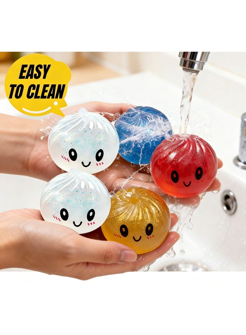 4 PCS/Set Smiley Face Simulation Bun Squishy Toy Soft Slow Rising Squeeze Toy Cute Decompression Fidget Toy for Adults Kids Stress Relief Entertainment Gift - Image 5