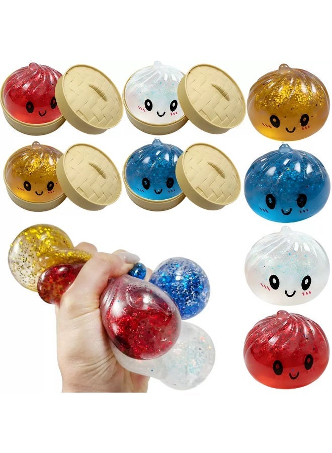 4 PCS/Set Smiley Face Simulation Bun Squishy Toy Soft Slow Rising Squeeze Toy Cute Decompression Fidget Toy for Adults Kids Stress Relief Entertainment Gift - Image 2
