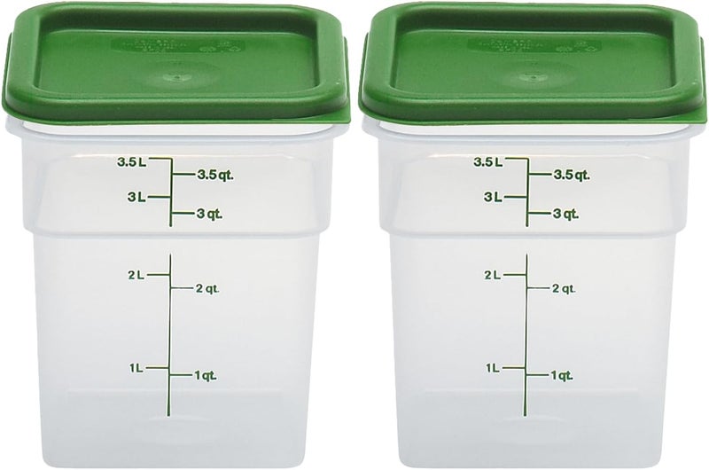 Cambro حاوية تخزين الطعام مع غطاء (آمنة للاستخدام في الميكروويف وخالية من BPA) - عبوة 2 - سلسلة كلاسيكية مربعة مع غطاء أخضر - 4 QT (كوات) - درجة تجارية لتحضير الطعام (شفافة) - Image 1