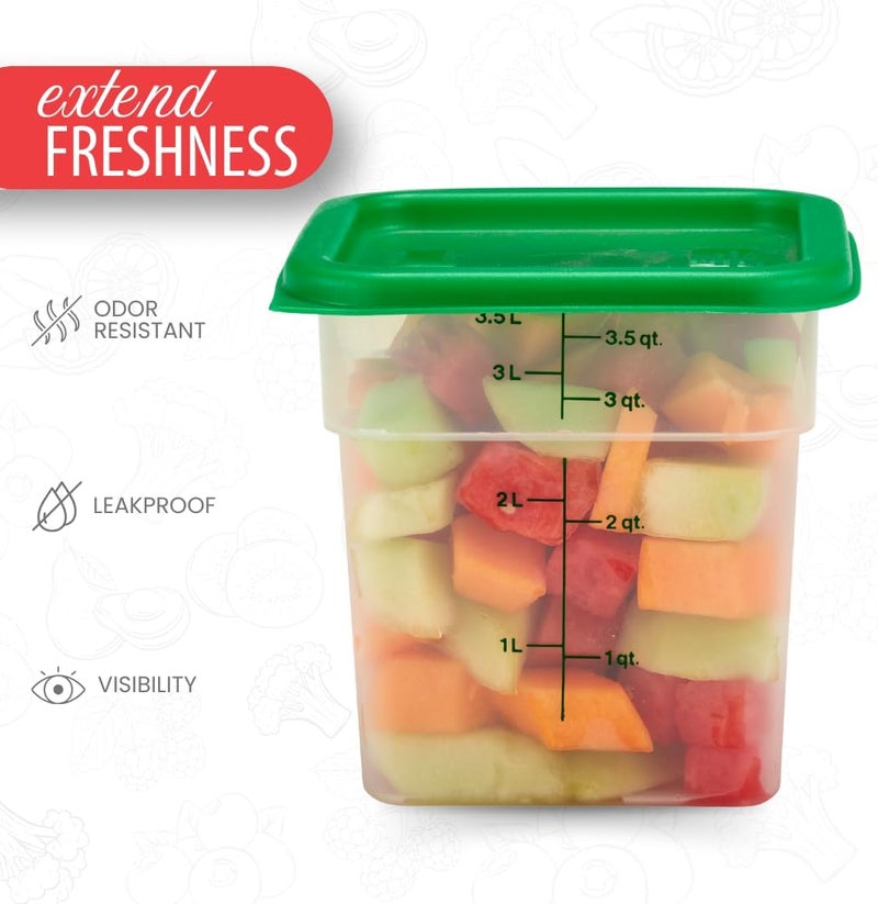 Cambro حاوية تخزين الطعام مع غطاء (آمنة للاستخدام في الميكروويف وخالية من BPA) - عبوة 2 - سلسلة كلاسيكية مربعة مع غطاء أخضر - 4 QT (كوات) - درجة تجارية لتحضير الطعام (شفافة) - Image 3