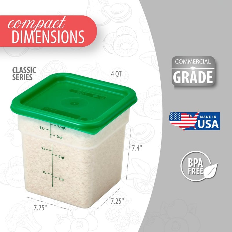 Cambro حاوية تخزين الطعام مع غطاء (آمنة للاستخدام في الميكروويف وخالية من BPA) - عبوة 2 - سلسلة كلاسيكية مربعة مع غطاء أخضر - 4 QT (كوات) - درجة تجارية لتحضير الطعام (شفافة) - Image 2
