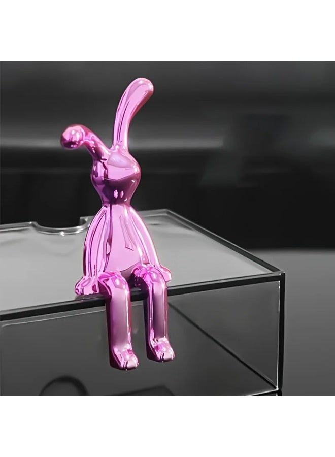 Decorative Rabbit Figurine Combo Set Gold Sitting Bunny and Pink Hanging Leg Bunny Car Dashboard Decor Automotive Interior Ornament Shelf Edge Tabletop Home Office Desk Resin Metallic Finish Mini Showpiece Gift Item - Image 2