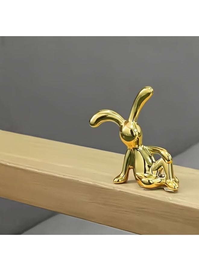 Decorative Rabbit Figurine Combo Set Gold Sitting Bunny and Pink Hanging Leg Bunny Car Dashboard Decor Automotive Interior Ornament Shelf Edge Tabletop Home Office Desk Resin Metallic Finish Mini Showpiece Gift Item - Image 3