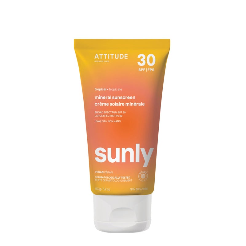 ATTITUDE Mineral Sunscreen with Zinc Oxide, SPF 30, EWG Verified, Broad Spectrum UVA/UVB Protection, Dermatologically Tested, Vegan, Tropical, 5.2 Ounces - Image 1