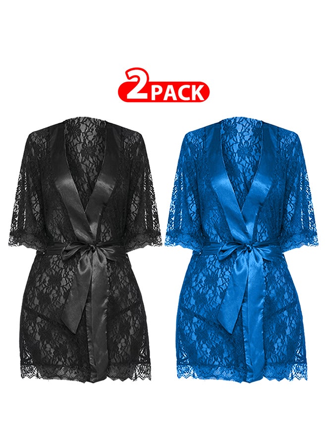 MARGOUN 2 Pack Womens XXL Size Robes Babydoll Robe Transparent Lace Deep V-Neck Short Lingerie Sleepwear Soft Kimono Bathrobe Dressing Gown Nightwear /XXL(bust 96-100/waist 80-84/hip 104-108) - Image 1
