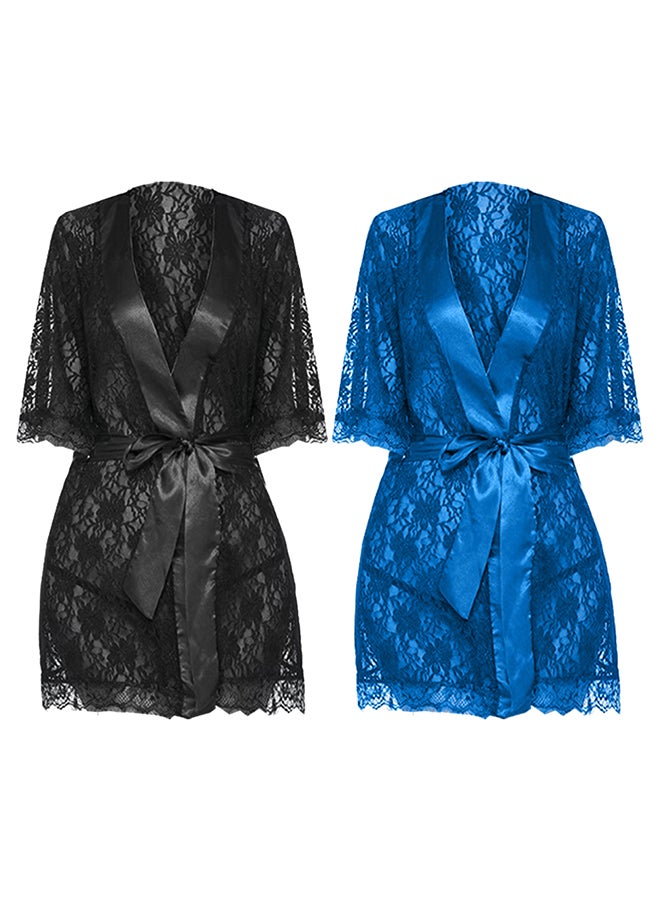 MARGOUN 2 Pack Womens XXL Size Robes Babydoll Robe Transparent Lace Deep V-Neck Short Lingerie Sleepwear Soft Kimono Bathrobe Dressing Gown Nightwear /XXL(bust 96-100/waist 80-84/hip 104-108) - Image 3
